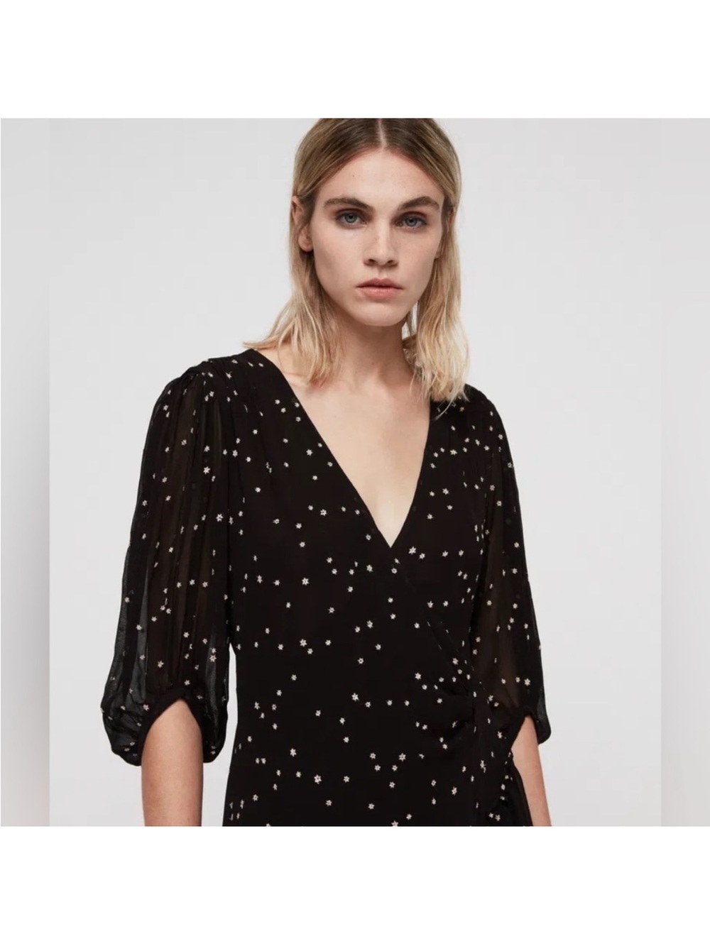 AllSaints Black Star-Print Mini Dress